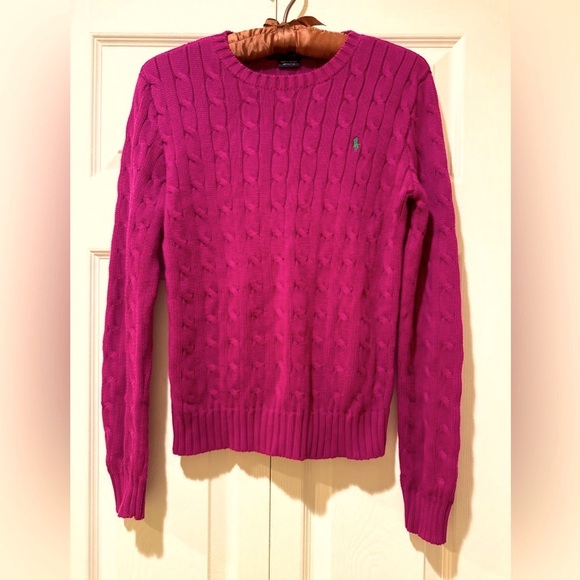 Ralph Lauren Blue Label Cable Knit fucia Pullover  Y2K Academia sweater size S - Picture 1 of 9